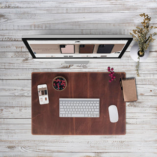 Hochwertige Schreibtischunterlage Leder für Bürotisch – handgefertigte Schreibunterlage aus Leder (33cm x 46cm) - Cognac Braun