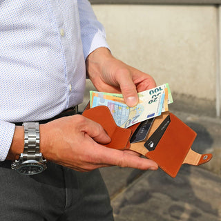 Slim Wallet mit Münzfach 13 Karten "Mondo" - Neu Cognac Braun