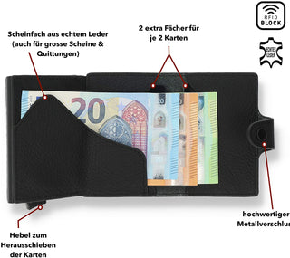 Slim Wallet mit Münzfach 13 Karten "Mondo" - Neu Schwarz
