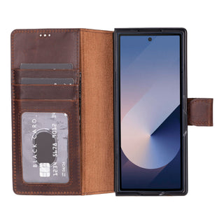 Solo Pelle Lederhülle kompatibel Samsung Galaxy Z Fold 6 5G Hülle für Galaxy Z Fold 6 stoßfeste Lederhülle (Vintage Brau