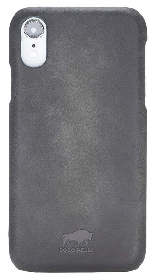 Solo Pelle kompatibel für das iPhone Xr Lederhülle Ledertasche Backcover Ultra Slim Steingrau Burned