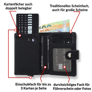 Solo Pelle Leder Geldbörse Q-Wallet mit integriertem Kartenetui für bis zu 15 Karten + Geldscheine geeignet | Kreditkart