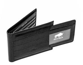 Solo Pelle Slim Wallet aus echtem Leder Platz für 4-8 Karten magnetisch abnehmares Kartenetui in Steingrau