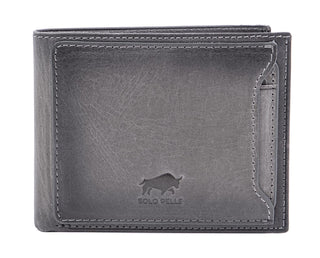 Solo Pelle Slim Wallet aus echtem Leder Platz für 4-8 Karten magnetisch abnehmares Kartenetui in Steingrau