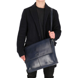 Solo Pelle Business Messenger Tasche/Umhängetasche College Tasche aus echtem Leder Model: Henry 15 Zoll (Navy Blau)