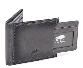 Solo Pelle Slim Wallet aus echtem Leder Platz für 4-8 Karten magnetisch abnehmares Kartenetui in Steingrau