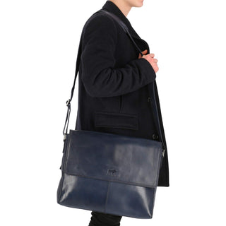 Solo Pelle Business Messenger Tasche/Umhängetasche College Tasche aus echtem Leder Model: Henry 15 Zoll (Navy Blau)