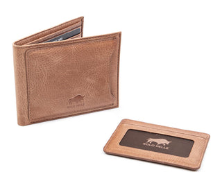 Solo Pelle Slim Wallet aus echtem Leder Platz für 4-8 Karten magnetisch abnehmares Kartenetui in Steingrau