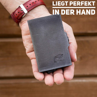 Solo Pelle Leder Geldbörse Herren | Kreditkartenetui | Kartenetui Slim Wallet Portmonee | Geldbeutel mit RFID Schutz für bis zu 11 Karten Model: Mech (Vintage Braun mit Scheinfach + Kleingeldfach)