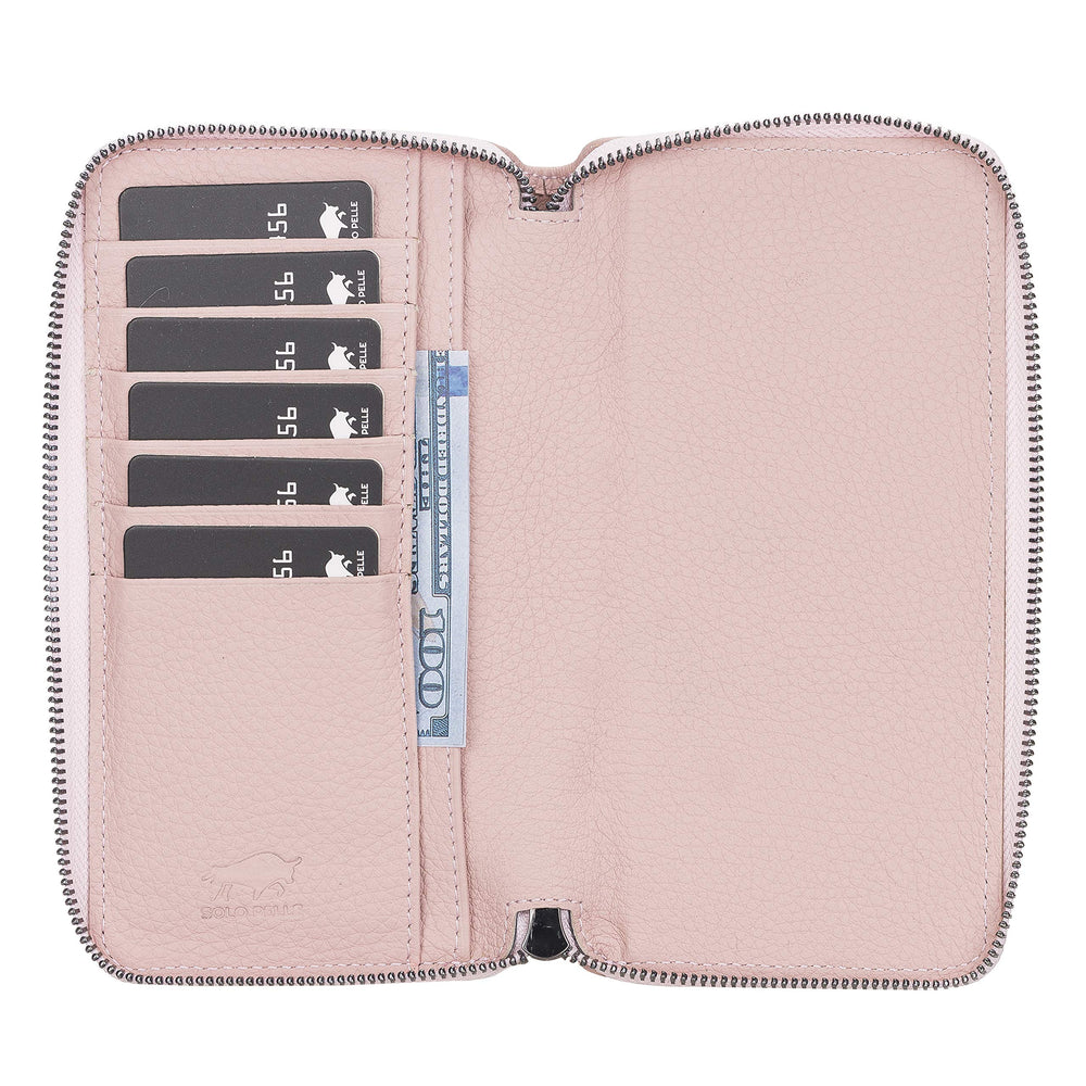 Solo Pelle Ledergeldbörse mit Scheinfach und Münzfach für Diverse Mobilgeräte 7.1 Zoll - Nude Rose
